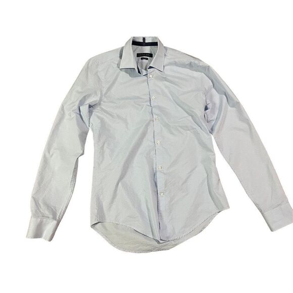 Zara Man blue/ white micro plaid checkered button down collar shirt size medium - Picture 1 of 10